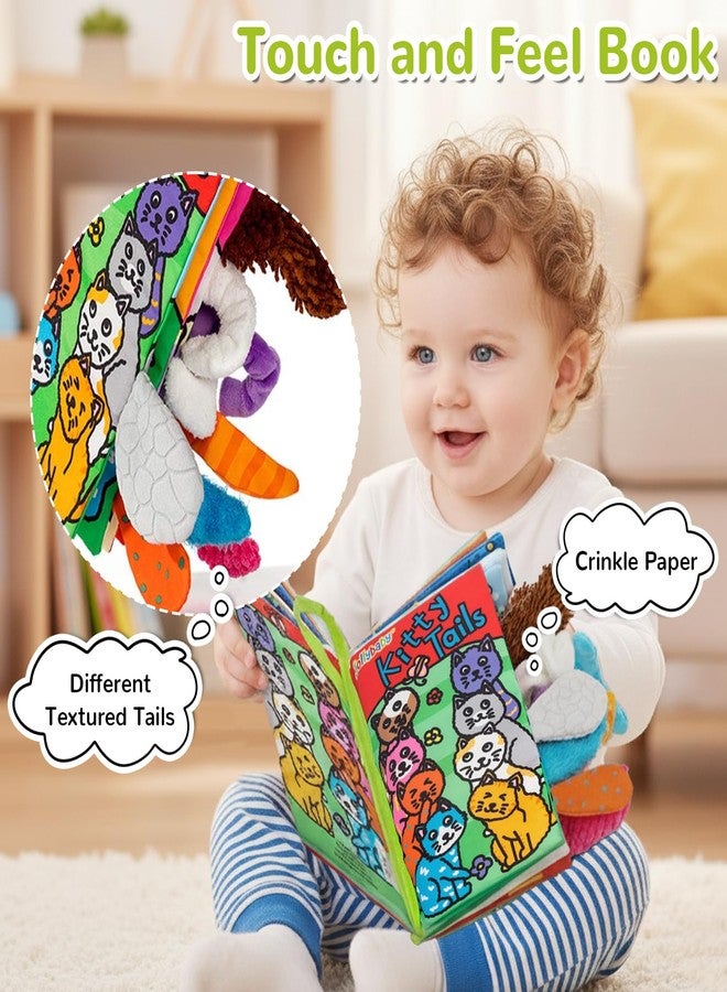 HECCEI Baby Cloth Books Soft Baby Book 0-6 Months Crinkle Books with Tail Touch and Feel Sensory Toys for Infant Tummy Time for 3 Months+, Kitten Tails - Image 2